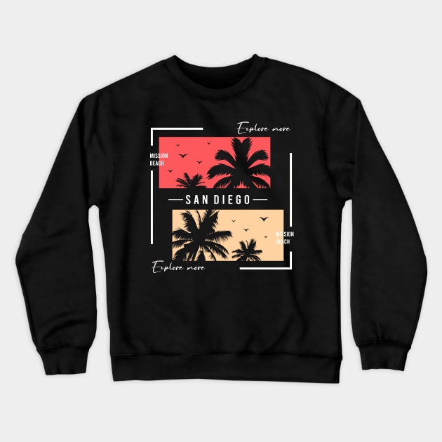 San Diego - Coastal Charm Art Crewneck Sweatshirt by Hashed Art